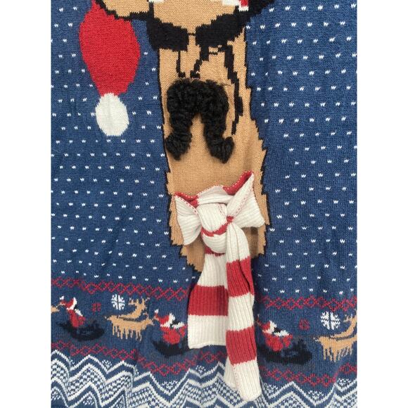 American Rag Mustache Reindeer Ugly Christmas Sweater Born2Ride Blue Small - Picture 3 of 8